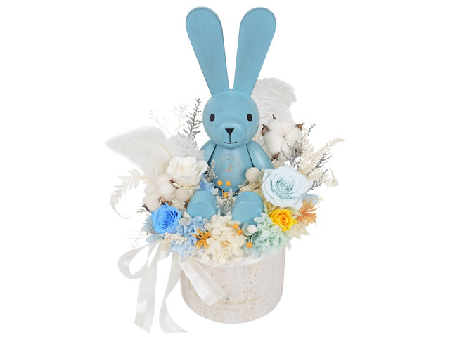 情人節 Agnes b. 木製兔仔聖誕永生保鮮花(藍色) AB02