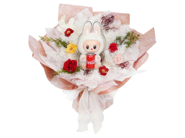 情人節Pop Mart The Monsters Labubu 可口可樂系列永生花束 0115A1