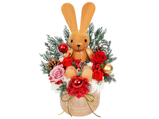 Agnes b. 木製兔仔永生保鮮花(原木色) AB01