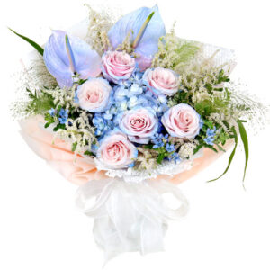 情人節靜謐粉藍玫瑰花束 VB08