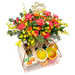 母親節高級水果鮮花花藝擺設雙層鐵架禮物組合 MF13