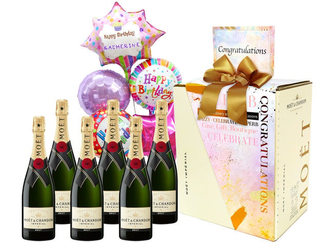 生日禮物-法國Moet & Chandon香檳酒750ml(原箱6支裝) 連祝賀氫氣球