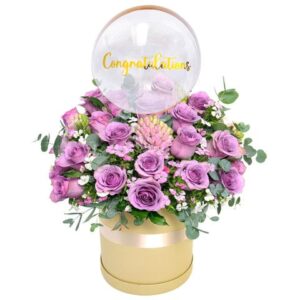 紫玫瑰開張花籃連氣球 BF03